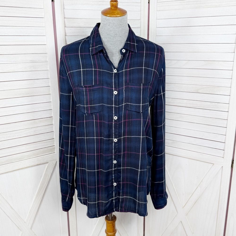 Harper Rayon Plaid Long Sleeve Button Up Shirt Blue Pink
Medium